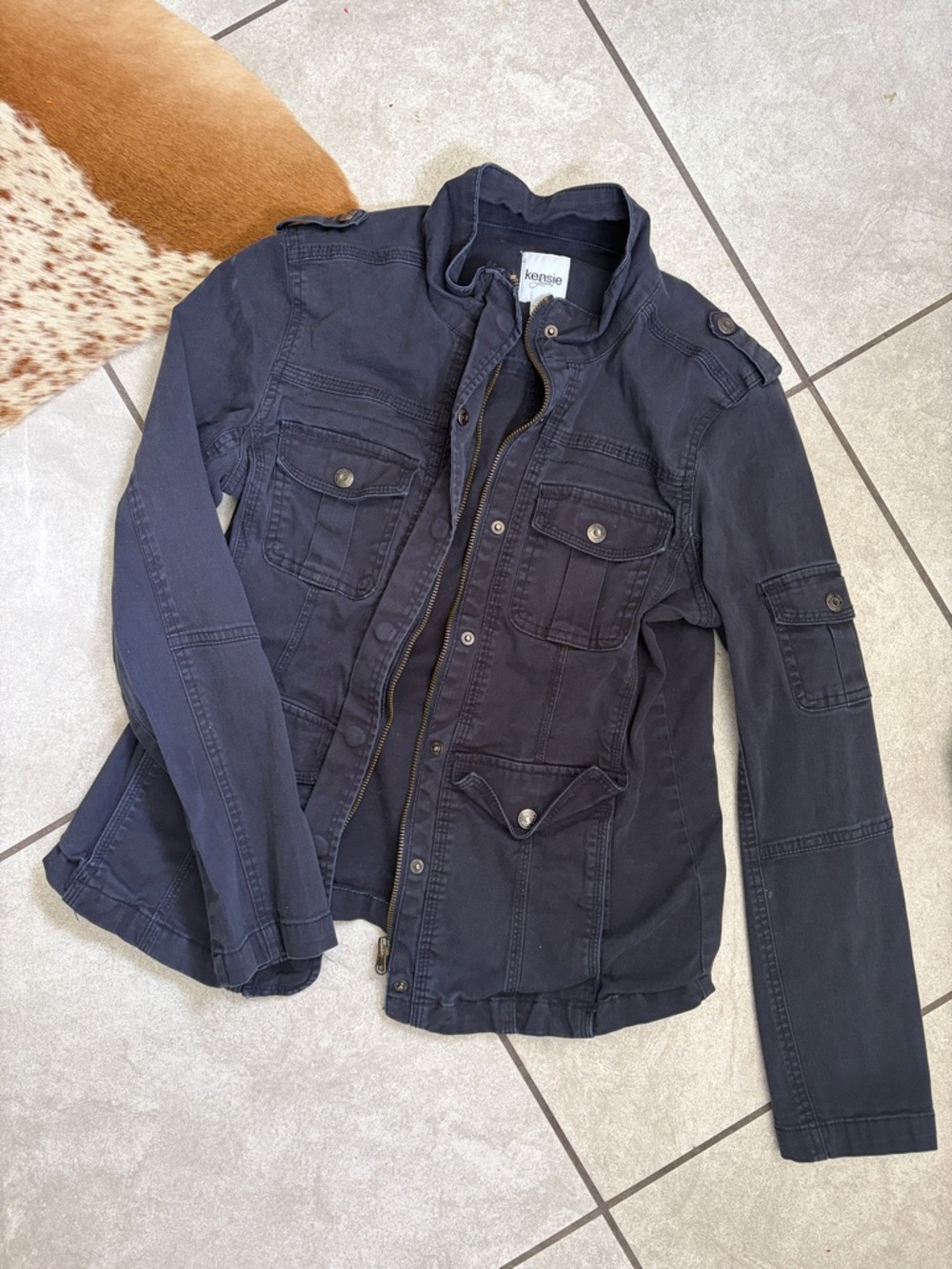 Kensie Navy Military-Style Utility Jacket